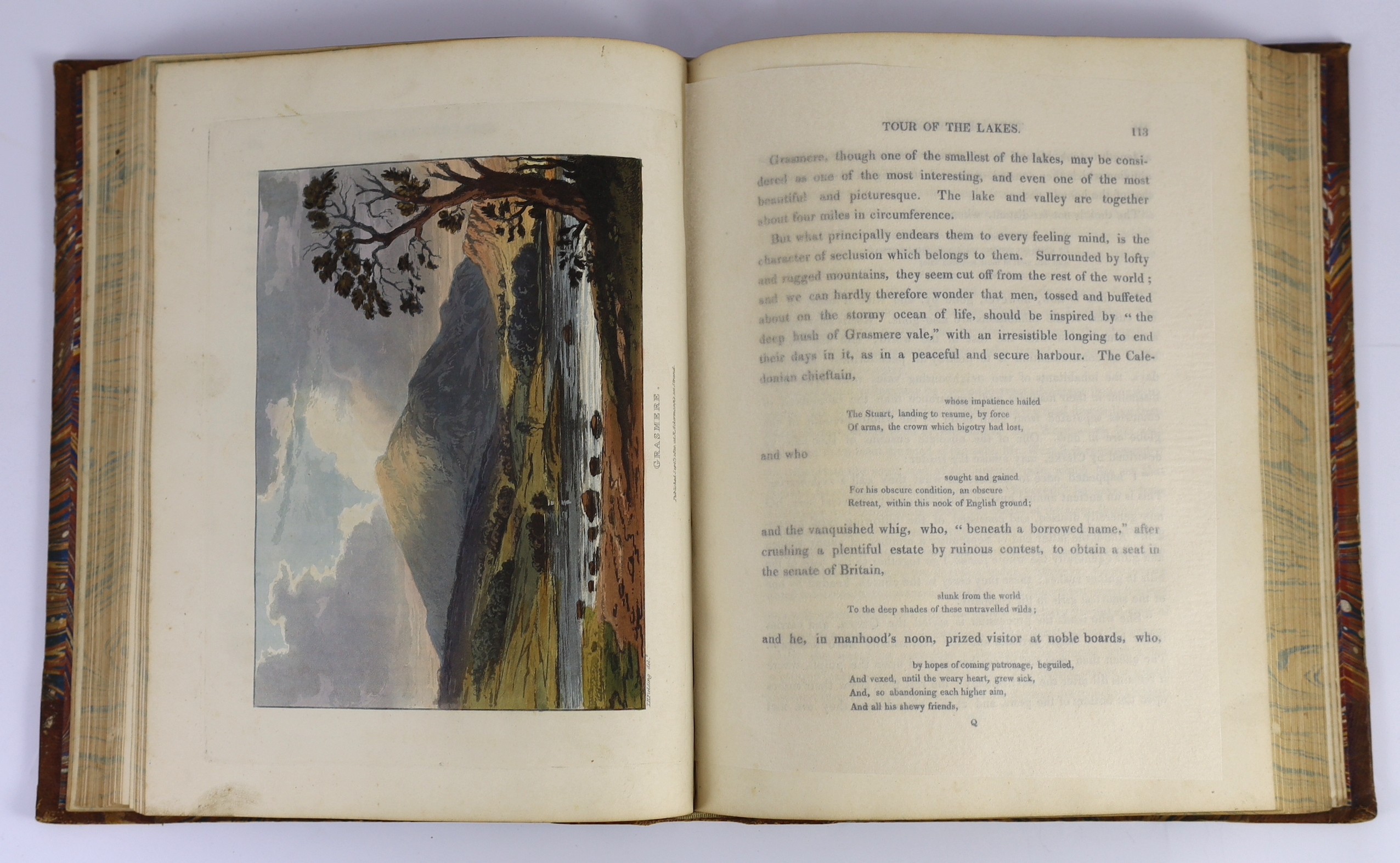 CUMBRIA: Fielding, Theodore Henry and Walton, J - A Picturesque Tour of the English Lakes, 1st edition, 4to, half calf, with hand-coloured pictorial title and 48 tissue guarded hand-coloured plates, light spotting to end